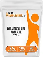 BulkSupplements.com Magnesium Malate Powder - Magnesium Supplement, Magnesium Malate 400mg - Pure & Gluten Free, 2500mg (400mg Magnesium) per Serving, 100g (3.5 oz) (Pack of 1)