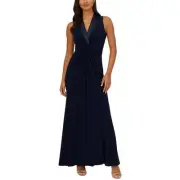 Adrianna Papell Womens Navy Jersey Tuxedo Formal Evening Dress Gown 10 BHFO 1844