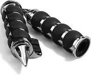 1 inch Motorcycle Hand Grips Universal Non-Slip Rubber for Harley Davidson Street Glide Sportster 883 Honda Yamaha Suzuki Kawasaki Cruisers 25mm Handlebar Throttle Grips Black Chrome