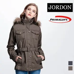 【JORDON 橋登】女款 PrimaLoft 防撥水/保暖/科技棉 軍裝版外套 (黑色/淺咖) #802