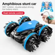 High-tech Remote Control 2.4G Amphibious Stunt RC Blue Car Double-sided