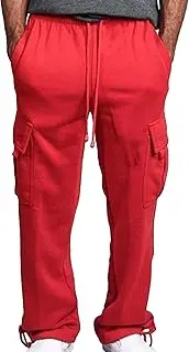 [Generic] Mens Drawstring Cargo Sweatpants Loose Fit Sweat Pants with Pocket Comfy Open Bottom Flap Athletic Jogger Cargo Pants