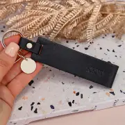 Personalised Women's Black Leather Keyring
