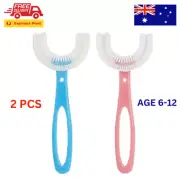 2 Pcs U-Shaped Kids Toothbrush, Silicone Soft Brush, 360 Oral Cleaning Age 6-12