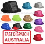 FEDORA TRILBY HAT Cap Glitter Sequin Sequinned Dance Party Costume Many Colours