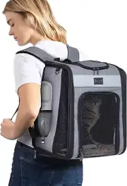 Cat Backpack Carrier with Soft Plush Mat, Cross Ventilation Design, Dog Backpack