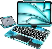 FFENDOUNIU for iPad Air 11 inch Case with Touch Keyboard (M2-2024/M3-2025), 360°Rotating Stand for iPad Air 5th/4th, for iPad Pro 4/3/2/1 Case 11 inch, 7 Color Backlight (Transparent Blue)