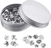 ieron Butterfly Clutch 50pcs Copper Tie Tack Brooch Pins Back Replacement with Thorn Needle for DIY Jewellery Craft Making - Silver with Storage Box
