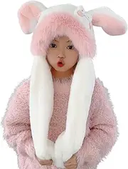 [Generic] Bunny Ears Moving Hat - Hooded Scarf Winter Hat | Cute Thicken Winter Hooded Scarf Gloves Neck Warmer for Skiing, Walking