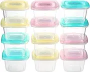 [PandaEar] Baby Food Snack Plastic Storage Container with Lids, 12 Pack Set BPA Free Freezer & Dishwasher Safe for Kids