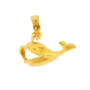 14K Gold Whale Blow Water Droplets Pendant