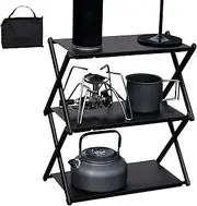 Folding Table for Camping, Portable 3-Tier Metal Storage Rack with Carry Bag, Folding Picnic Table, Multifunctional, 30kg Capacity, Easy to Set Up & Fold Flat in Seconds for Small Spaces