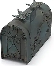 MEIYIHUI Heavy Duty Galvanized Steel Mailbox Post, Rural Mail Box Postal Storage Box with Butterfly Decoration (Vintage Green)