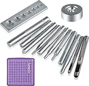 Worldity 14Pcs Rivet Setter, Leather Die Punch Snap kit, Stainless Steel Rivet Setting Tool for Bag Making DIY Leather Crafts with Non Slip Base