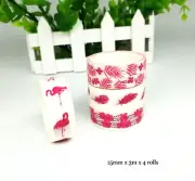 Japan Washi Tape Pink Flamingo Feathers Flowers 4 rolls set 15mm x 3m x 3 MT521