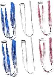 Vaguelly 6Pcs Tinsel Strands Glitter Hair Extensions for Braiding Styling Safe Durable Fairy Hair Glitter Kit