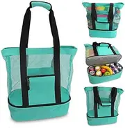 [ESOMAVRIX] Beach Bag with Detachable Refrigerated Compartments Refrigerated Beach Bag Summer Beach Reefer Bag Stylish Women's Beach and Pool Bag Mesh Beach Tote Bag Green, Beach Bag/4472