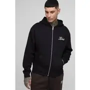 Mens Black Tall Limited Boxy Fit Zip Through Hoodie