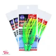 Fish WOW! Hoochies Rig Fishing Chartreuse 4.75" Squid Skirt 5/0 Octopus Hook