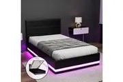 Artiss Bed Frame King Single Size LED Gas Lift Black LUMI