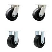 5 Inch KP Polyolefin Caster Set with Ball Bearings 2 Swivel 2 Rigid SCC