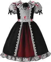 ReliBeauty Kids Broken Creepy Doll Costume for Girls Halloween Costumes,Black & Grey
