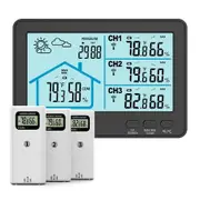 Indoor Outdoor Thermometer Wireless, 5 Inch Display Digital Hygrometer Thermometer Monitor with Sensor and Weather Station, Black