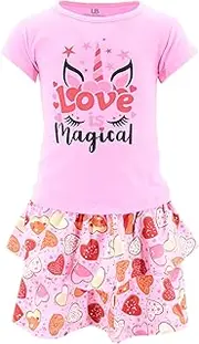 [Unique Baby] Girls Pink Love Is Magical Unicorn Skirt Set
