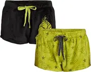 [Dr. Seuss] The Grinch Women s Velour Pajama Shorts, 2-Pack, Sizes XS-3X