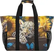 [PDZRMY] Leopard Sunflower Butterfly Large Tote Bags for Women Canvas Tote Purse Reusable Grocery Bags Top Handle Handbags for Travel, Work, Multi, One Size