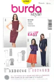 Burda Sewing Pattern 6988 Womens Knit Dress in 3 Styles Sizes 8 - 20