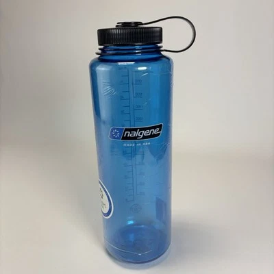 Nalgene Wide Mouth Sustain Silo Water Bottle 48 oz Blue Black With Cap USA Made