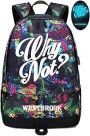 Basketball Player Star Westbrook Luminous Ball Storage Backpack Sports Equipment Depositary Multifunctional Student Bookbag for Men Women (Red Pattern 2)