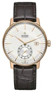 Rado Coupole Classic Automatic COSC Gold PVD Brown Leather Mens Watch R22881025