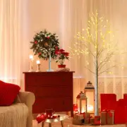 Costway 60CM & 1.8 M Artificial White Birch Christmas Tree with LED Lights