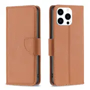 For iPhone 16 Pro Max Case, PU Leather Lychee Cover, Brown
