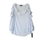 Zac & Rachel Top Blouse Light Blue Cold Shoulder Long Sleeve Gauzy Ruffles Small