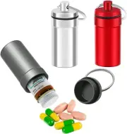 3 Packs Waterproof Aluminum Pill Fob Container, EFFIET Nitro Silver-matt-red