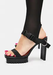 [DARKER WAVS] Reverb Utility Strap Square Toe Thigh High Sandals