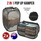 2x Pop Up Mesh Washing Laundry Basket Hamper Foldable Bag Two Way Black NEW
