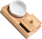 HOOTNEE Bamboo Ashtray Storage Box Large Capacity Ash Container Round Desktop Decor Ceramic Ashtray Tray Artistic Design