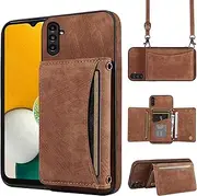 [ELISORLI] Phone Case For Samsung Galaxy S23 FE 5G Wallet Cover with Crossbody Shoulder Strap and Leather Credit Card Holder Pocket Slim Flip Purse Stand Cell Accessories S 23 EF S23FE 23S Girls Brown