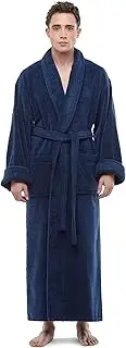 ESKYMODE Mens Soft Cotton Bathrobe, Ankle Length Long Men's Thick Towel Bath Robe