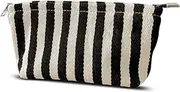 HAPPYHEIDI Small Black White Stripe Makeup Bag Cosmetic Small Makeup Brush Bag Makeup Cosmetic Travel Pouch, Purse Organizer,Canvas Lined, Premium Zipper, classic black white stripes MEDIUM, Medium,