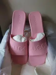 Gucci Women’s Block Heel Platform Slide Sandals Wild Rose Pink Size 39 / 9W NIB