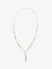 Peachy Beaded Tassel Necklace