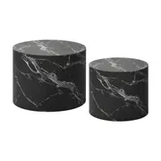 Oikiture Coffee Table Set of 2 Round Side Tables Sofa Cafe Marble Effect Black