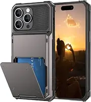 rojarou for iPhone 15 Pro Max Case with Card Holder[Store 5 Cards] Wallet Case with Hidden Card Slot, Heavy Dual Layer Shockproof Protective Phone Case for iPhone 15 Pro Max,Grey