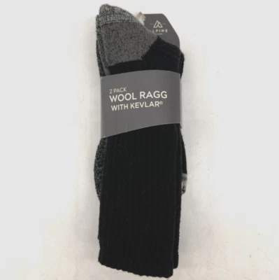 Alpine Design Black/Gray Wool Ragg Work Socks 2 Pack Men's w/Kevlar