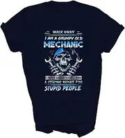 [Above Good Tee] Walk Away I Am A Grumpy Old Mechanic I Have Anger Issues Unisex Shirt Gift Women Men T-Shirt (Navy;L)